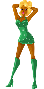 Blonde Cartoon Characterin Green Dress PNG image