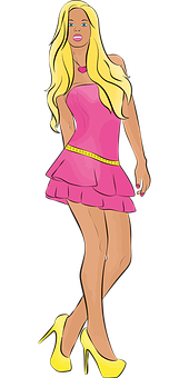 Blonde Cartoon Characterin Pink Dress PNG image