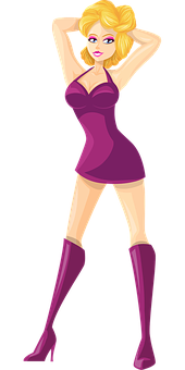 Blonde Cartoon Characterin Purple Dress PNG image