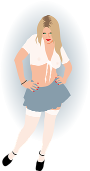 Blonde Cartoon Characterin Skirtand Top PNG image