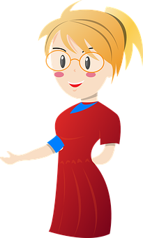 Blonde Cartoon Girlin Red Dress PNG image