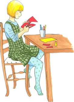 Blonde Child Crafting Activity PNG image