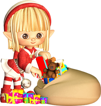Blonde Elf Christmas Toys PNG image
