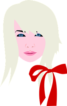 Blonde Girl Red Bow Vector Illustration PNG image
