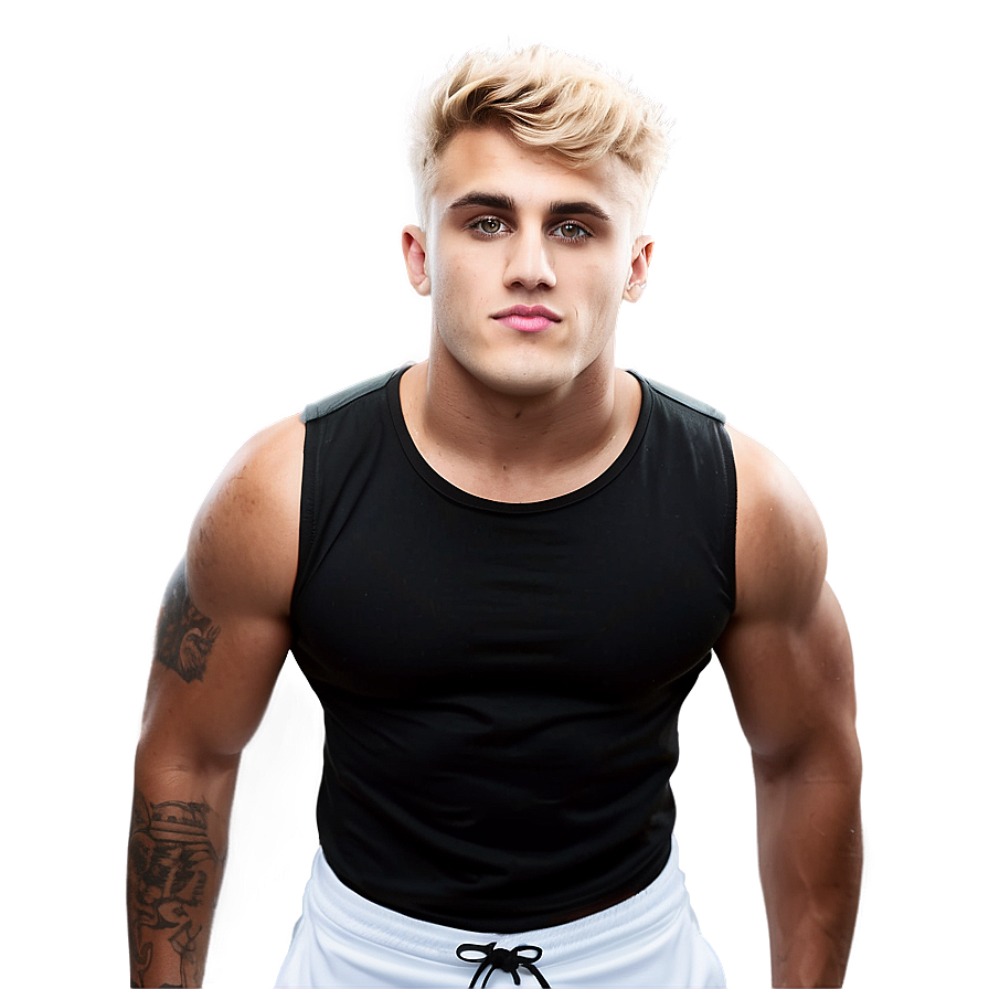 Blonde Haired Manin Black Tank Top PNG image