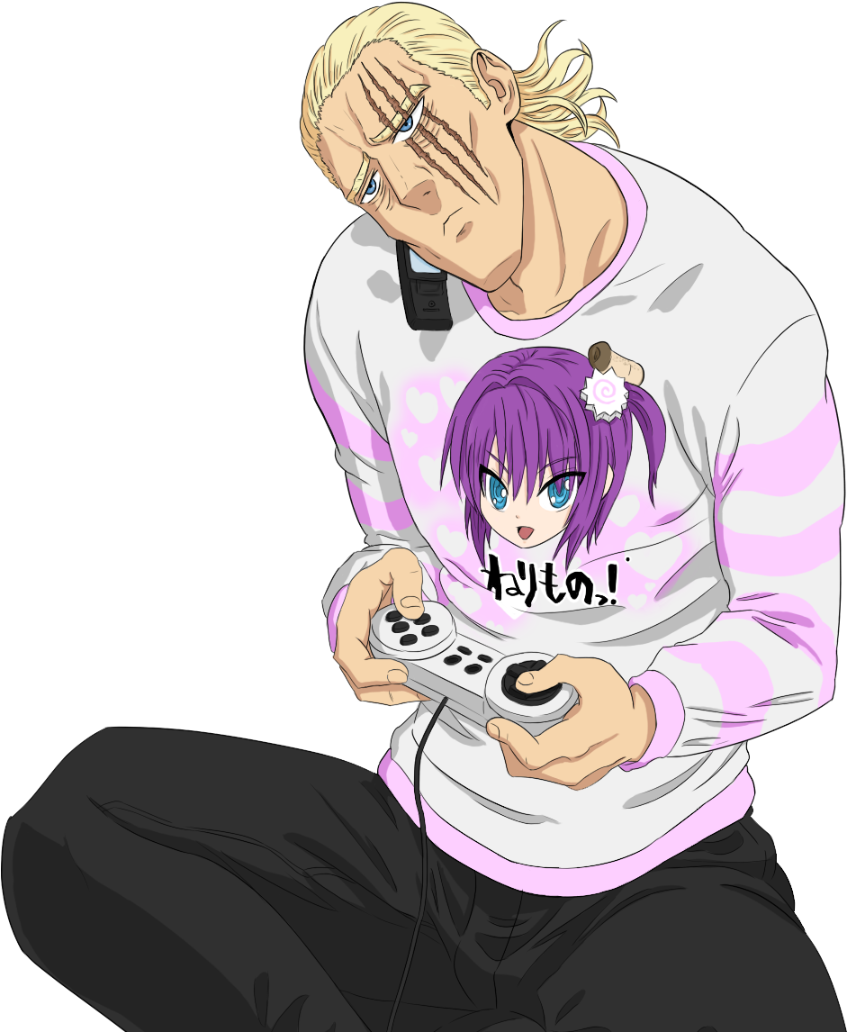 Blonde Manand Purple Haired Girl Gaming PNG image