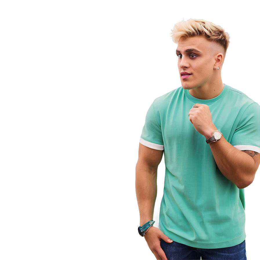 Blonde Manin Green Shirt PNG image