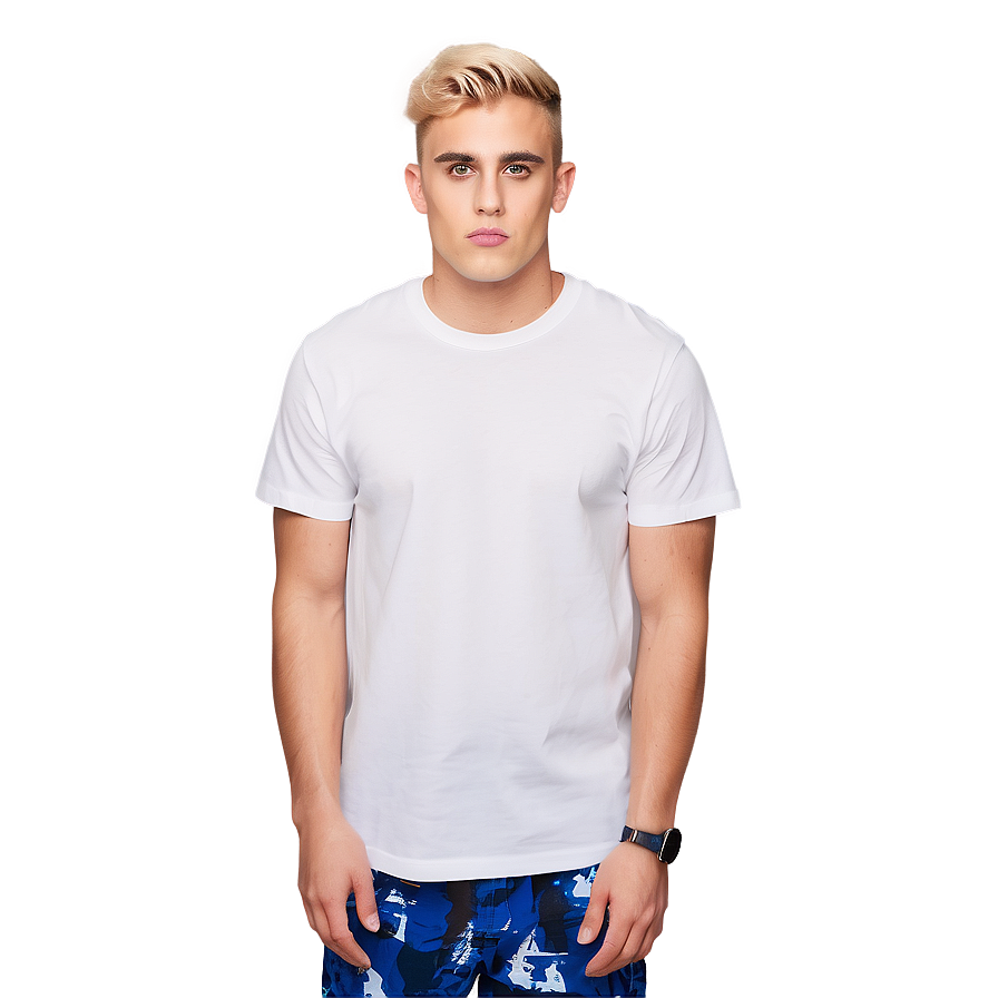 Blonde Manin White Shirtand Camouflage Shorts PNG image