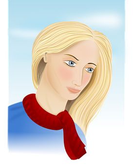 Blonde Woman Blue Eyes Red Scarf PNG image