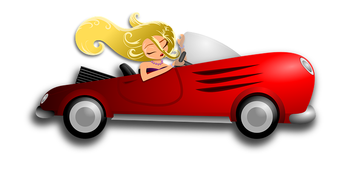 Blonde Woman Driving Red Car Illustration PNG image