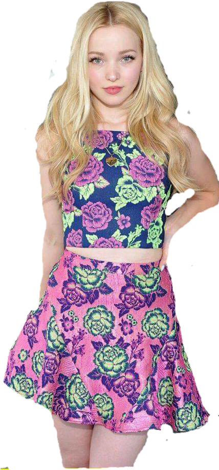 Blonde Woman Floral Outfit PNG image