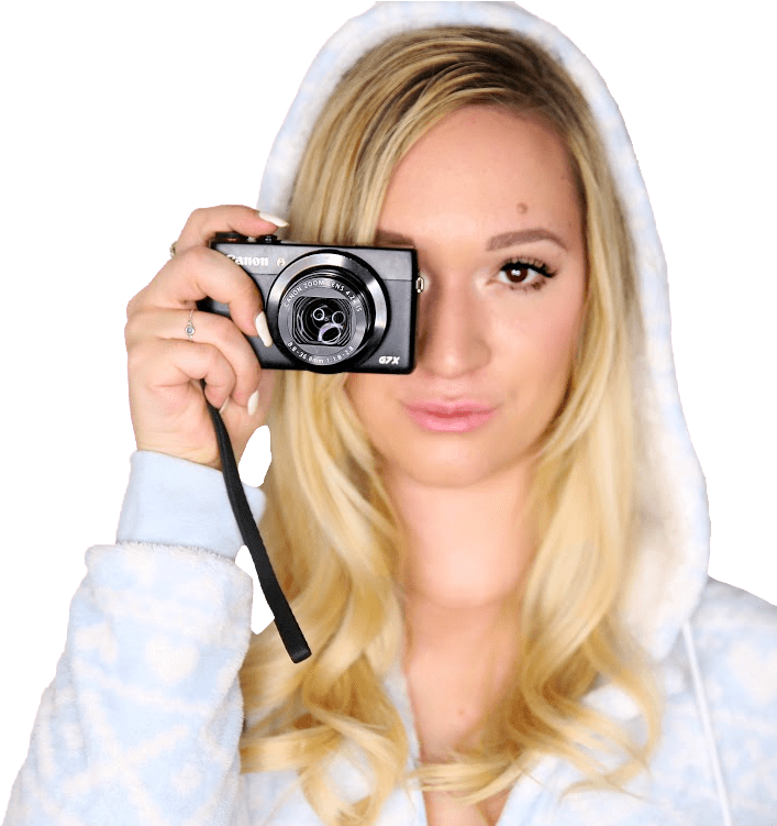 Blonde Woman Holding Camera PNG image