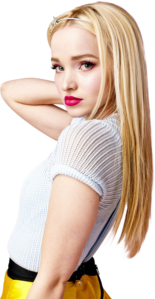 Blonde Woman White Top Yellow Skirt PNG image