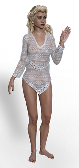 Blonde3 D Modelin White Bodysuit PNG image