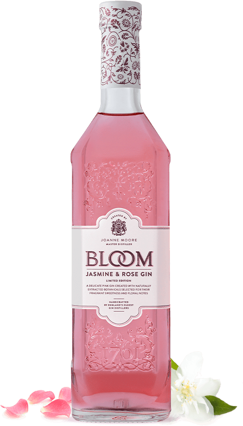 Bloom Jasmine Rose Gin Bottle PNG image