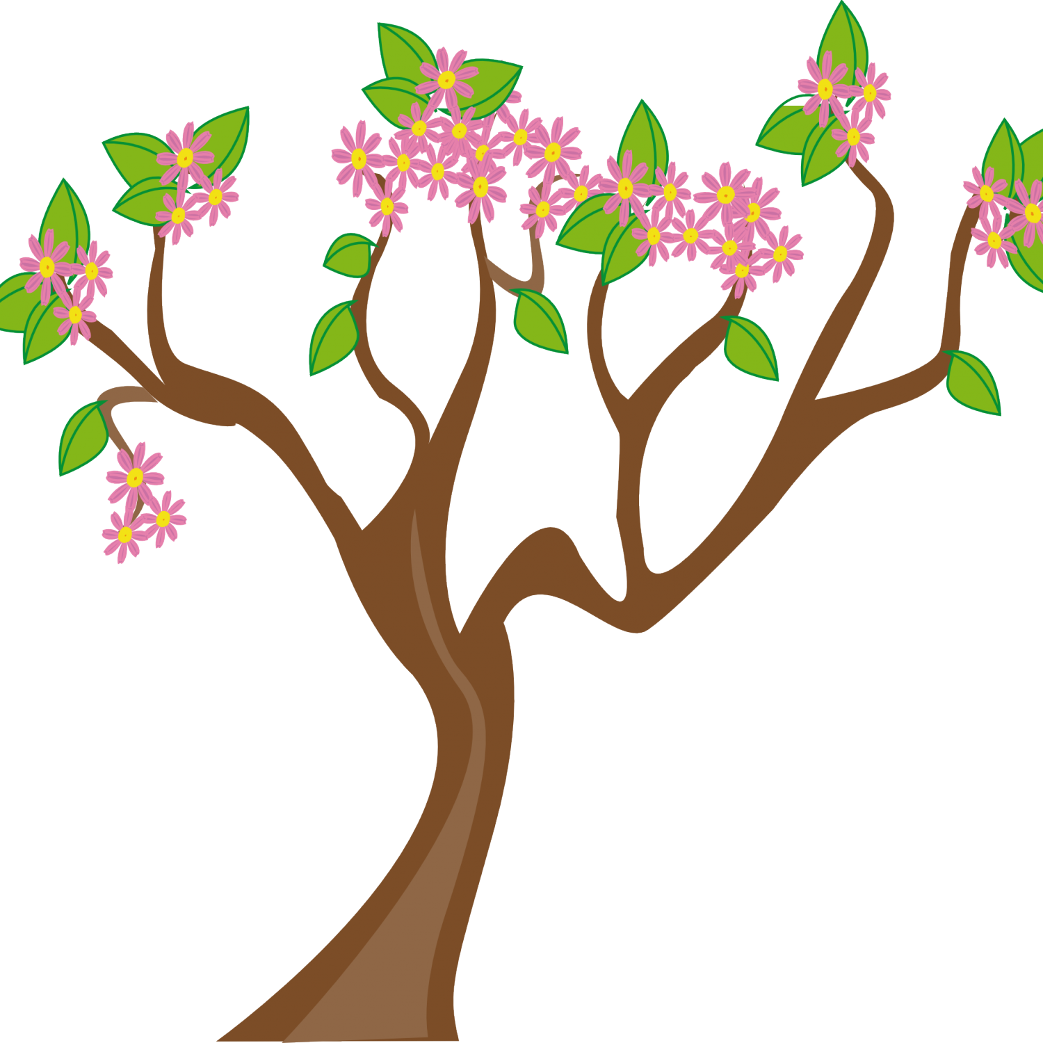 Blossoming Cartoon Treeon Blue Background PNG image