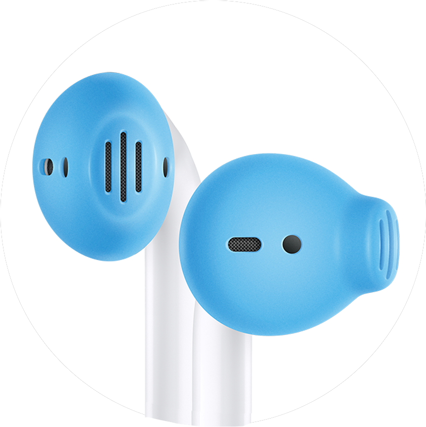 Blue Airpods Close Up PNG image