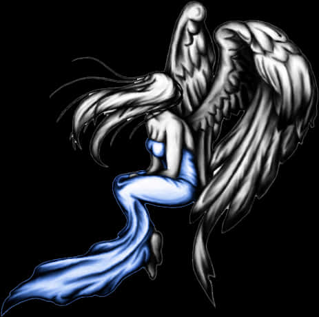 Blue Angel Tattoo Design PNG image