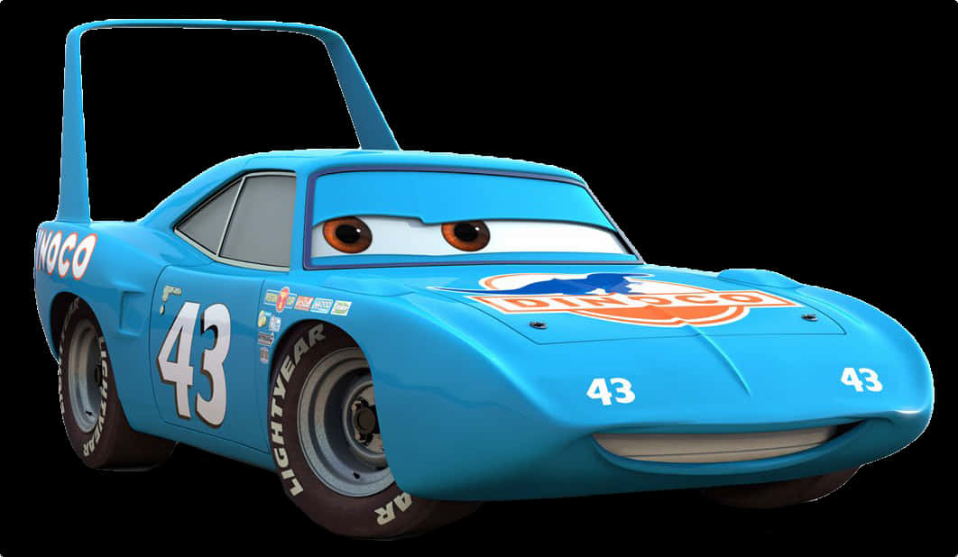 Blue Animated Racecar Character PNG image