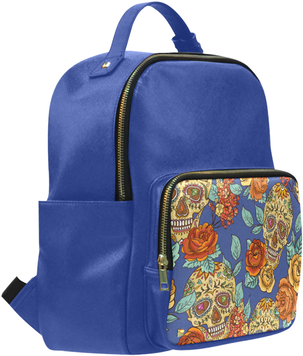 Blue Backpackwith Skull Pattern Pocket PNG image