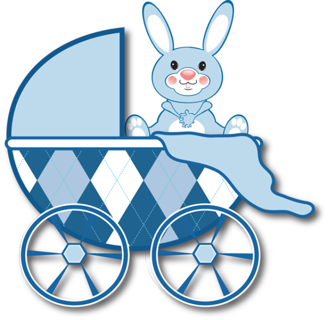 Blue Bunny Baby Stroller Illustration PNG image