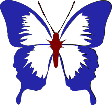 Blue Butterfly Silhouette Faces Illusion PNG image