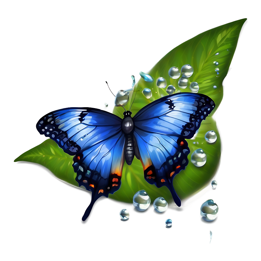 Blue Butterfly With Dew Drops Png Gwi28 PNG image