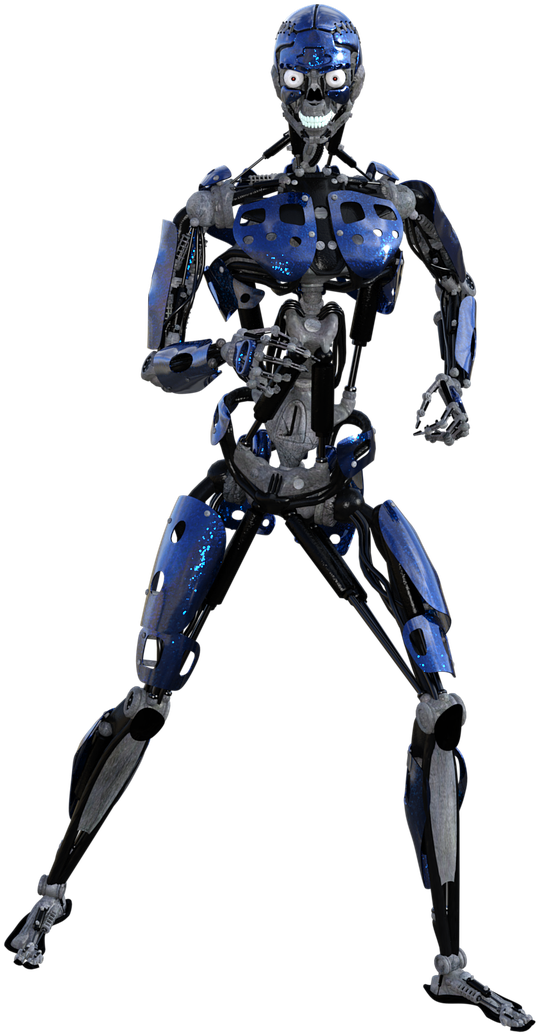 Blue Cyborg Full Body Pose PNG image
