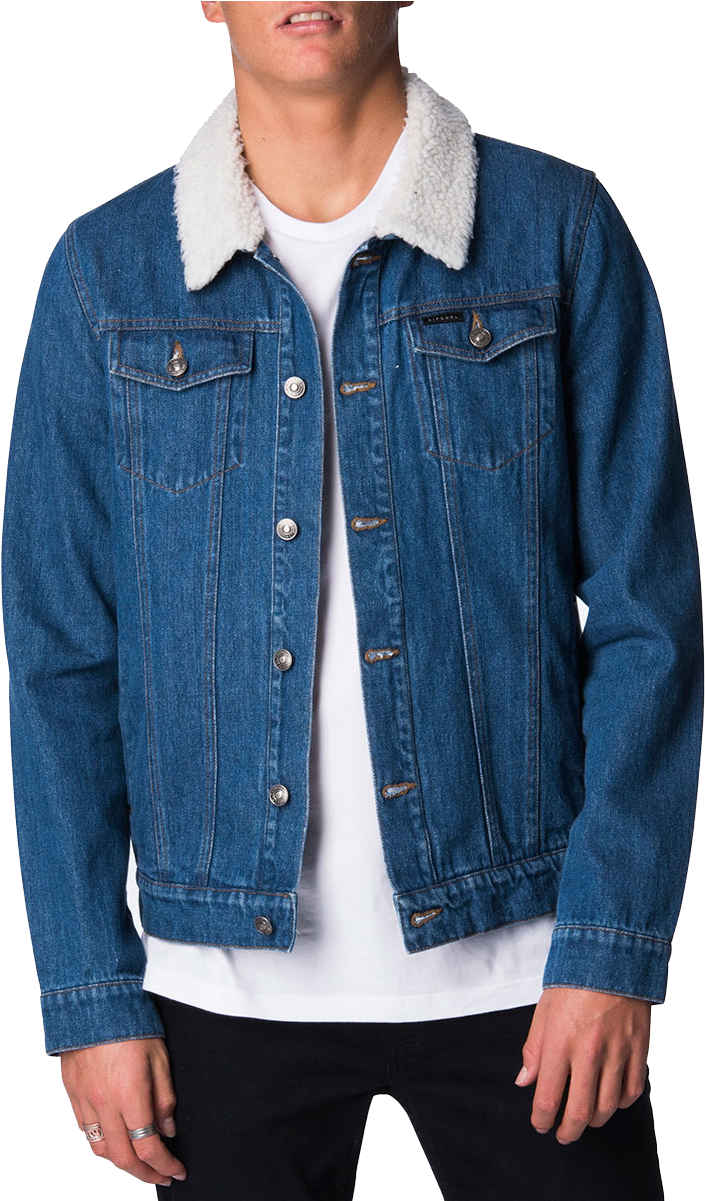 Blue Denim Jacketwith Shearling Collar PNG image