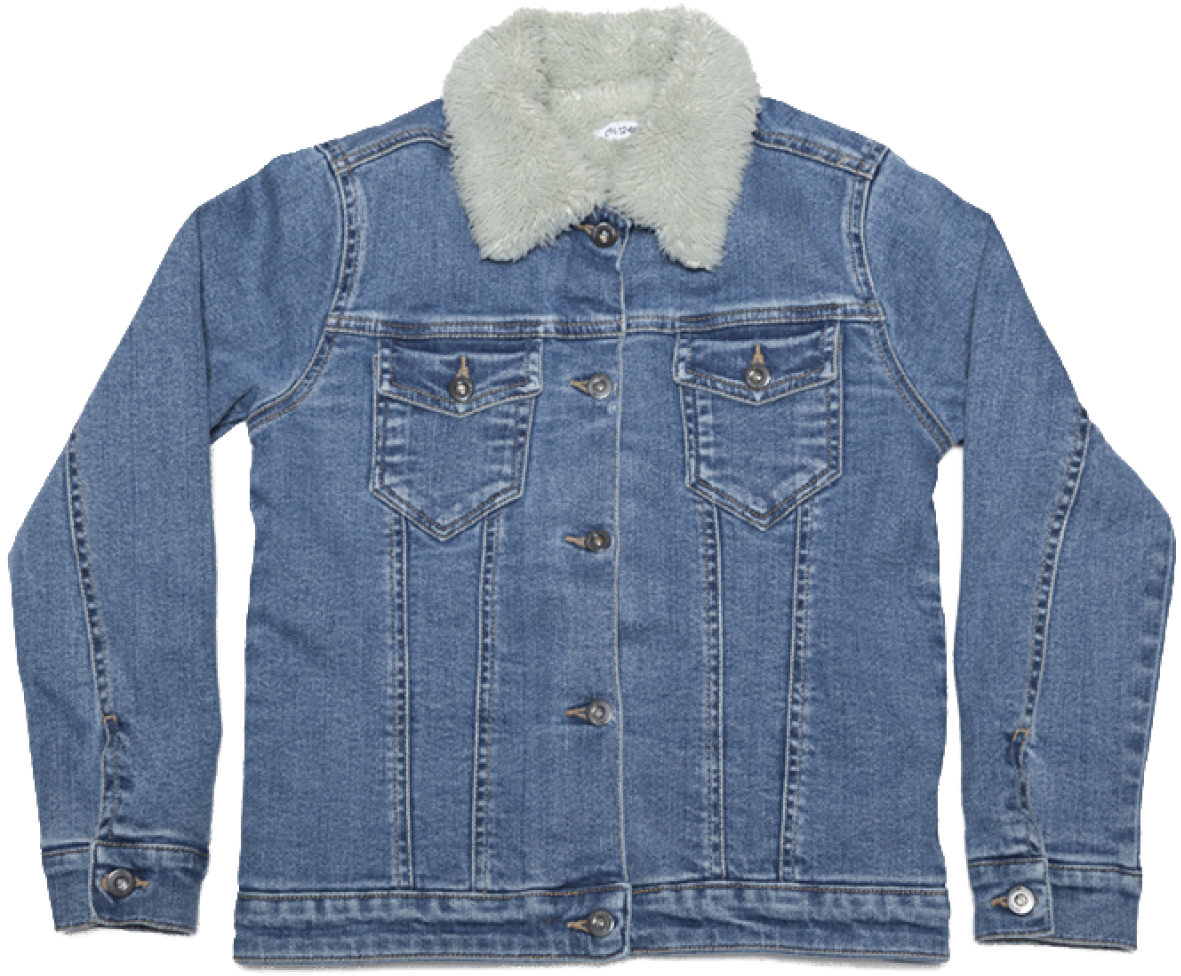 Blue Denim Jacketwith Sherpa Collar PNG image