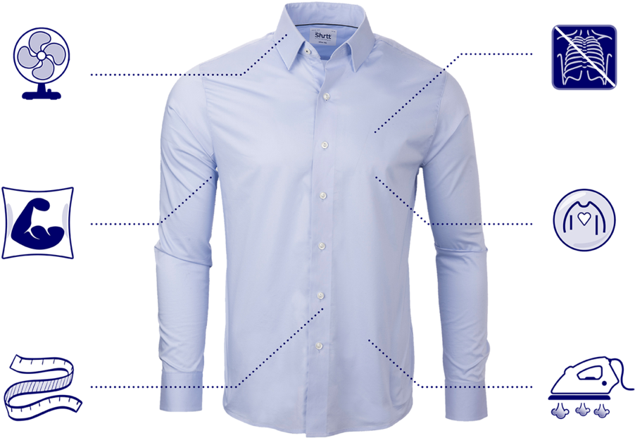 Blue Dress Shirt Featuresand Care PNG image