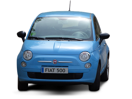 Blue Fiat500 Front View PNG image