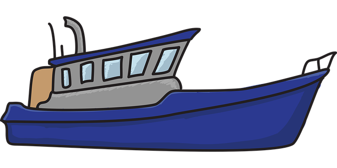 Blue Fishing Boat Illustration PNG image