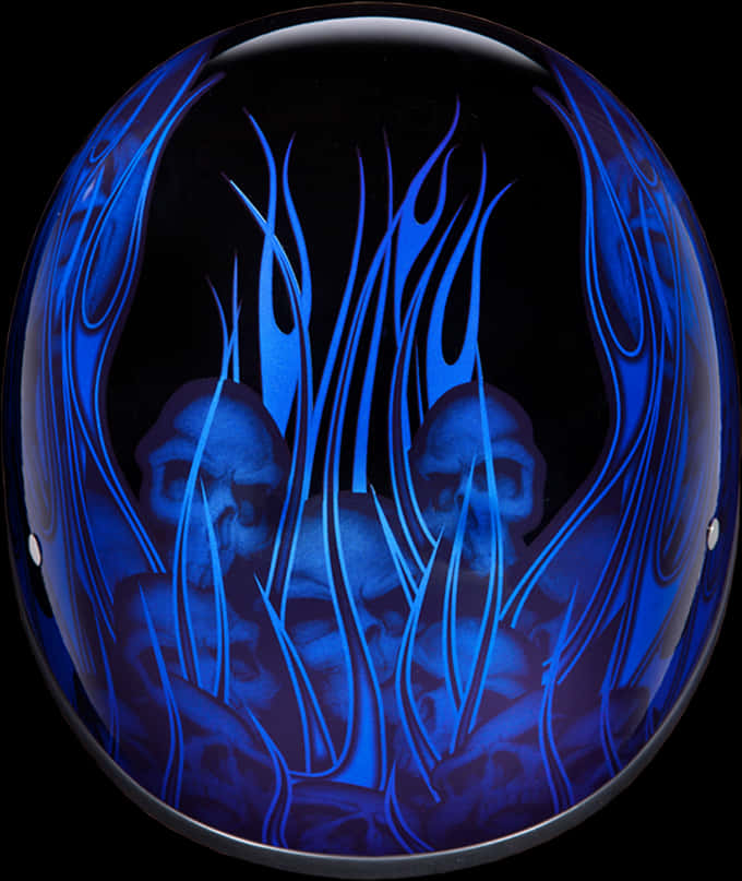 Blue Flame Skull Helmet Design PNG image