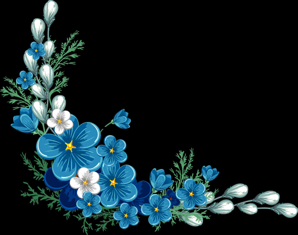 Blue Floral Corner Design PNG image