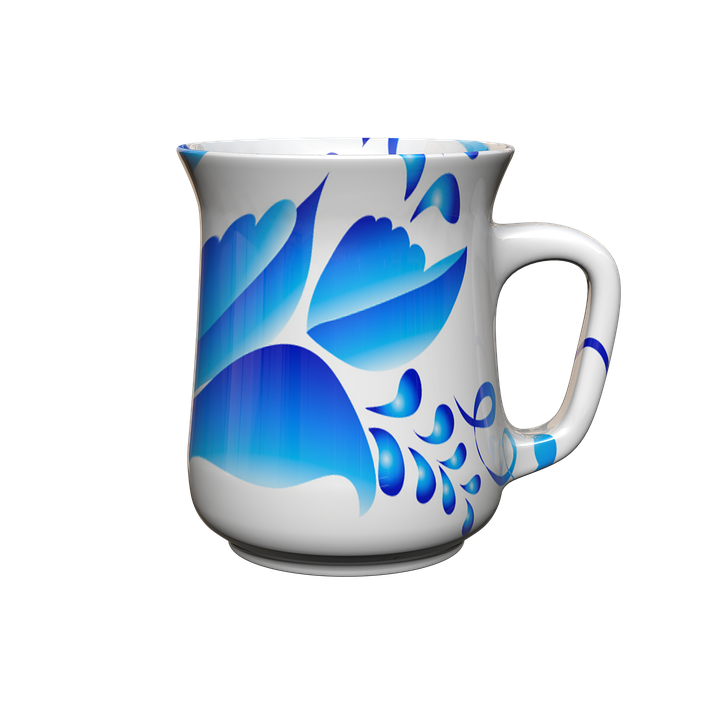 Blue Floral Design Ceramic Mug PNG image
