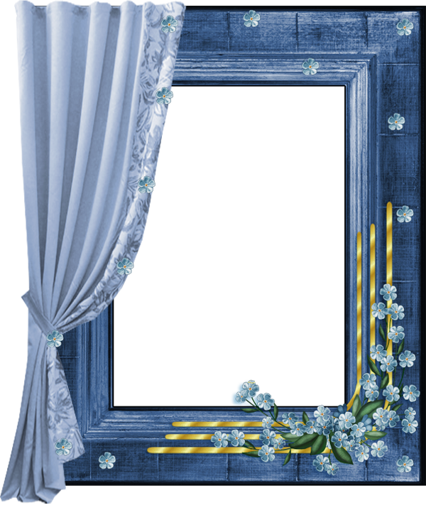 Blue Floral Framewith Curtainand Candles PNG image