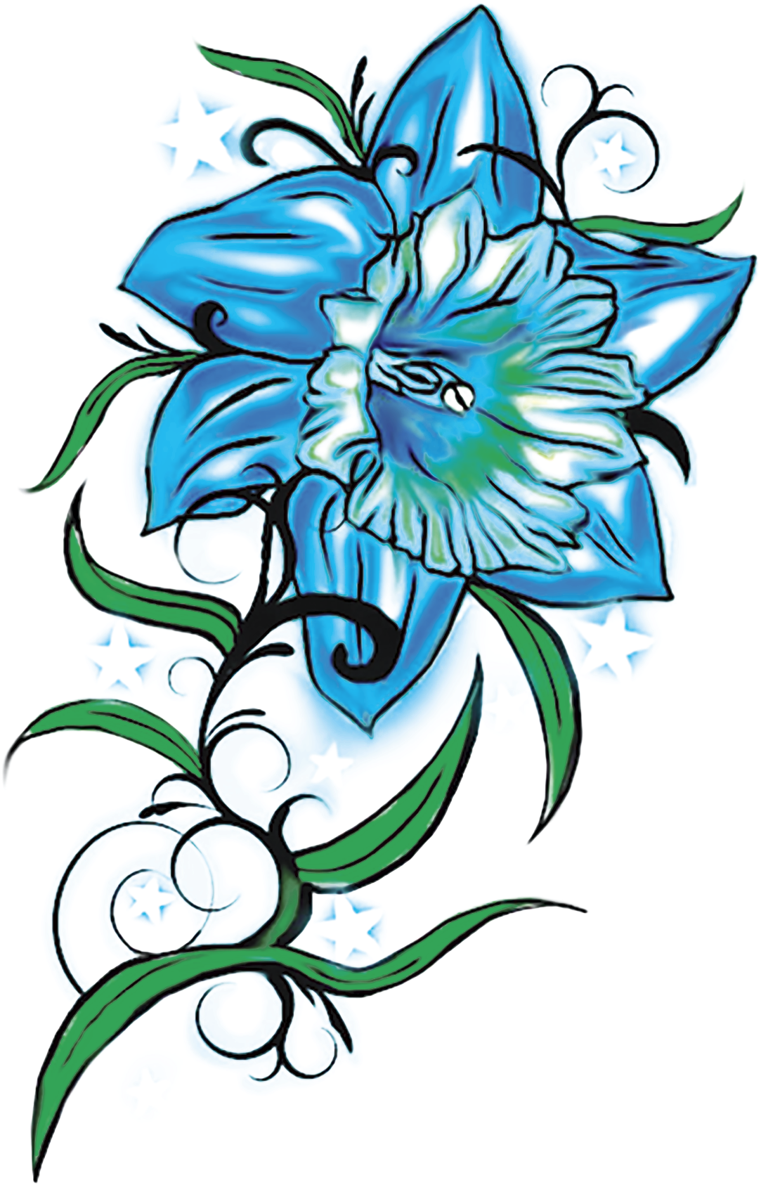 Blue Floral Tattoo Design PNG image