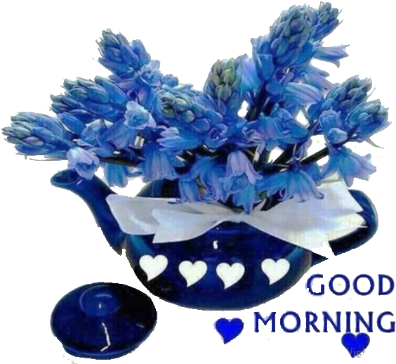 Blue Floral Teapot Good Morning PNG image