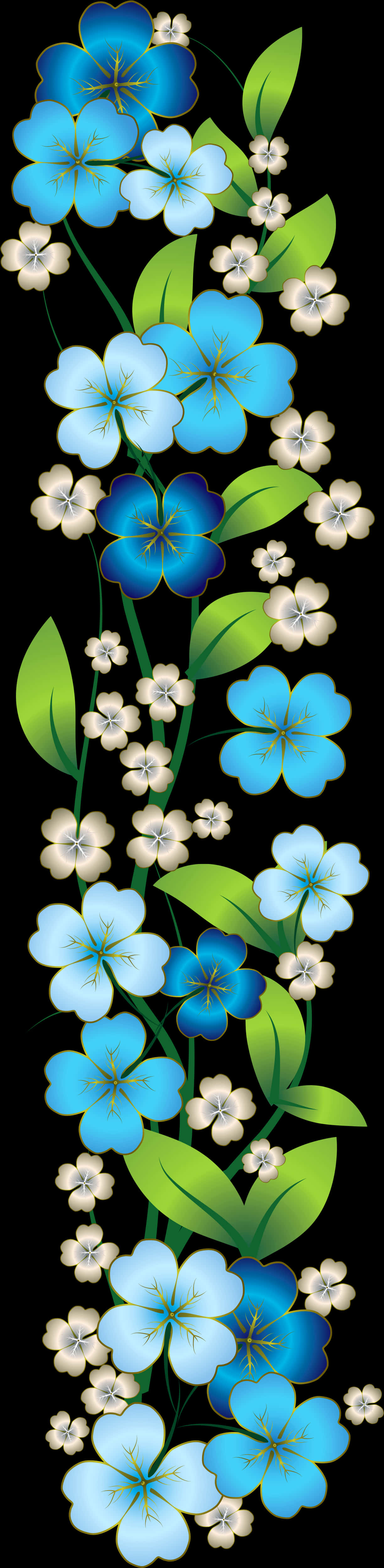 Blue_ Floral_ Vertical_ Border_ Design PNG image