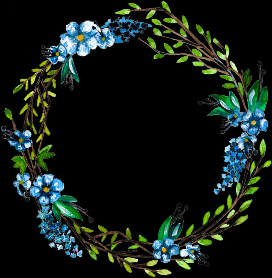 Blue_ Floral_ Wreath_ Illustration PNG image