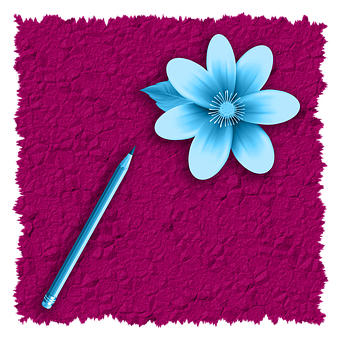 Blue Flowerand Pencilon Textured Background PNG image