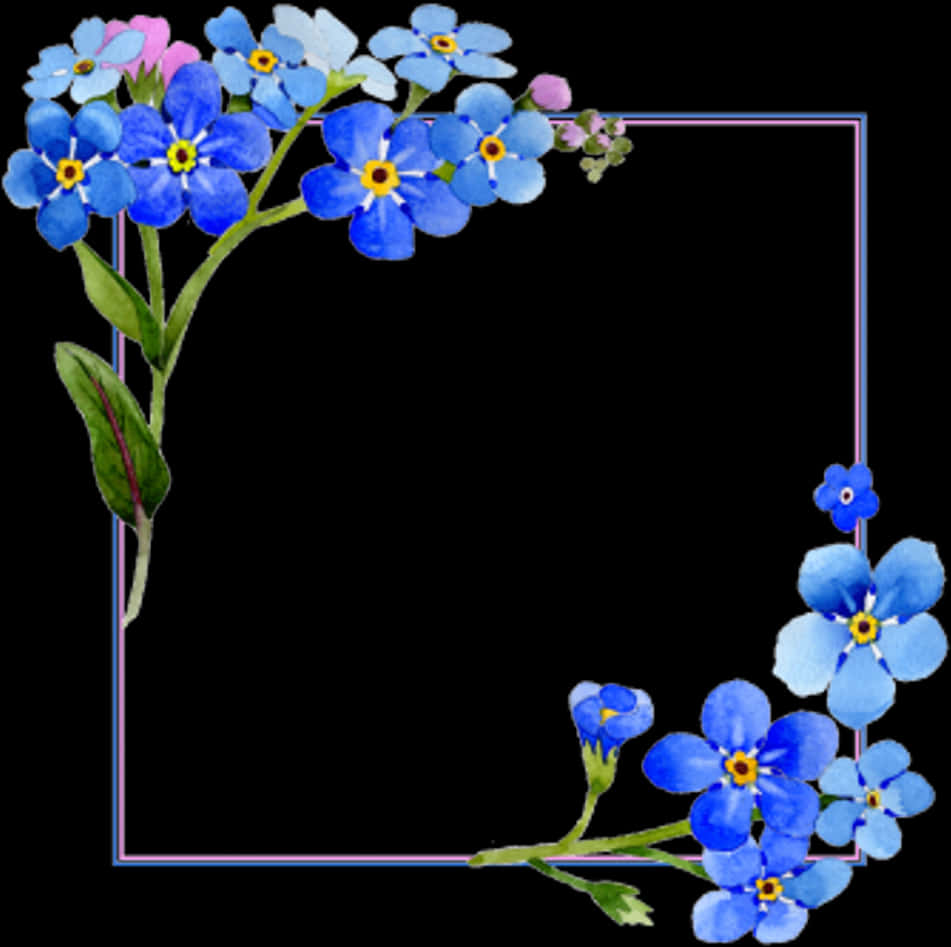 Blue Forget Me Not Floral Frame PNG image