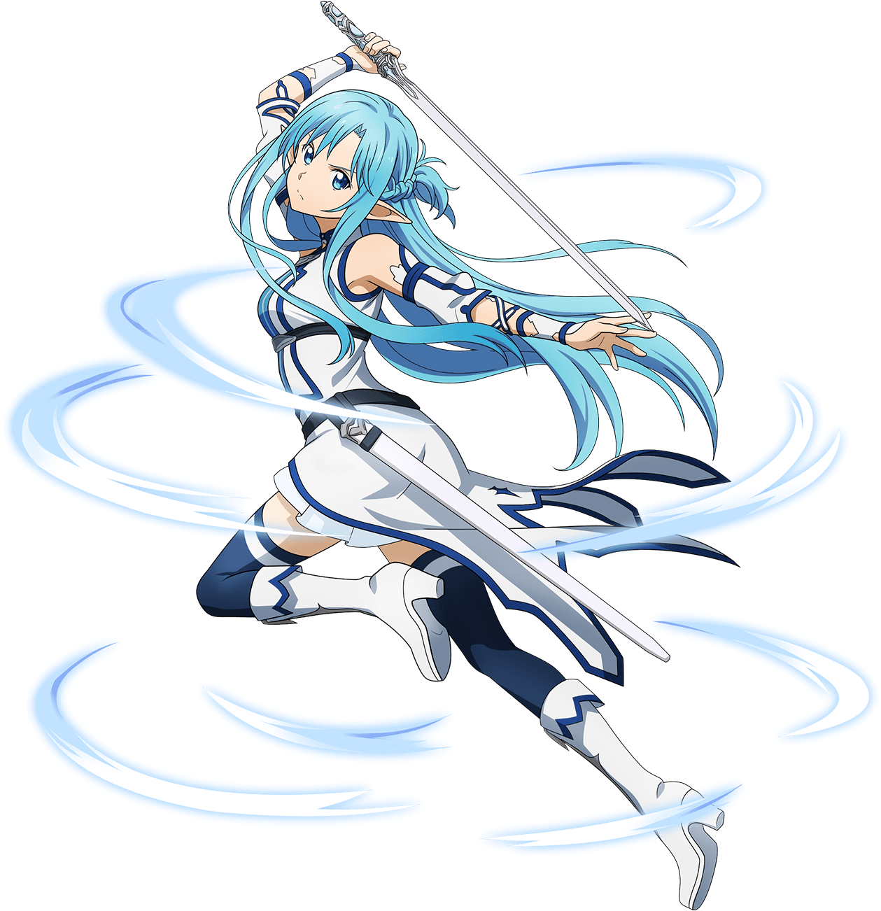 Blue Haired Anime Characterwith Sword PNG image