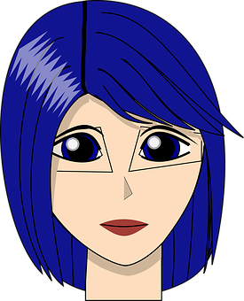 Blue Haired Cartoon Girl Portrait PNG image