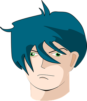 Blue Haired Cartoon Man Portrait PNG image