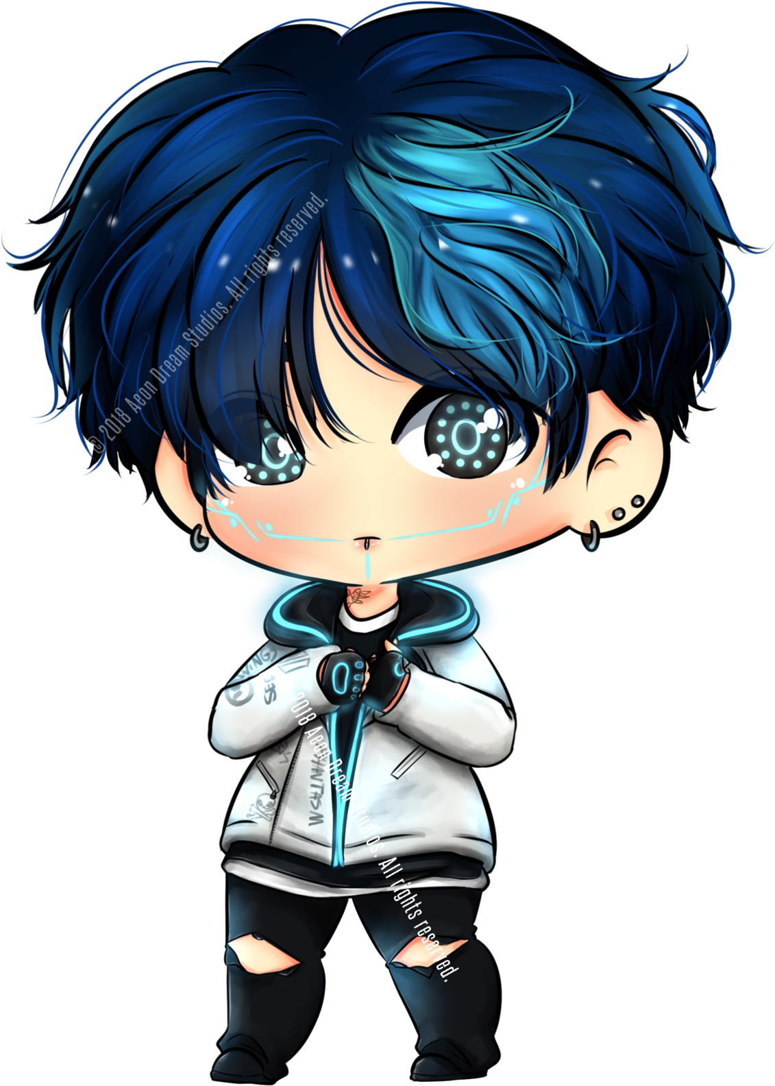 Blue Haired Chibi Character Illustration PNG image