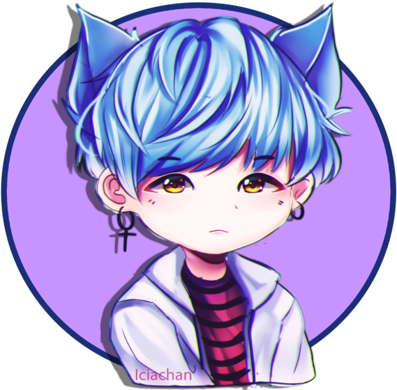 Blue Haired Chibi Characterwith Cat Ears PNG image