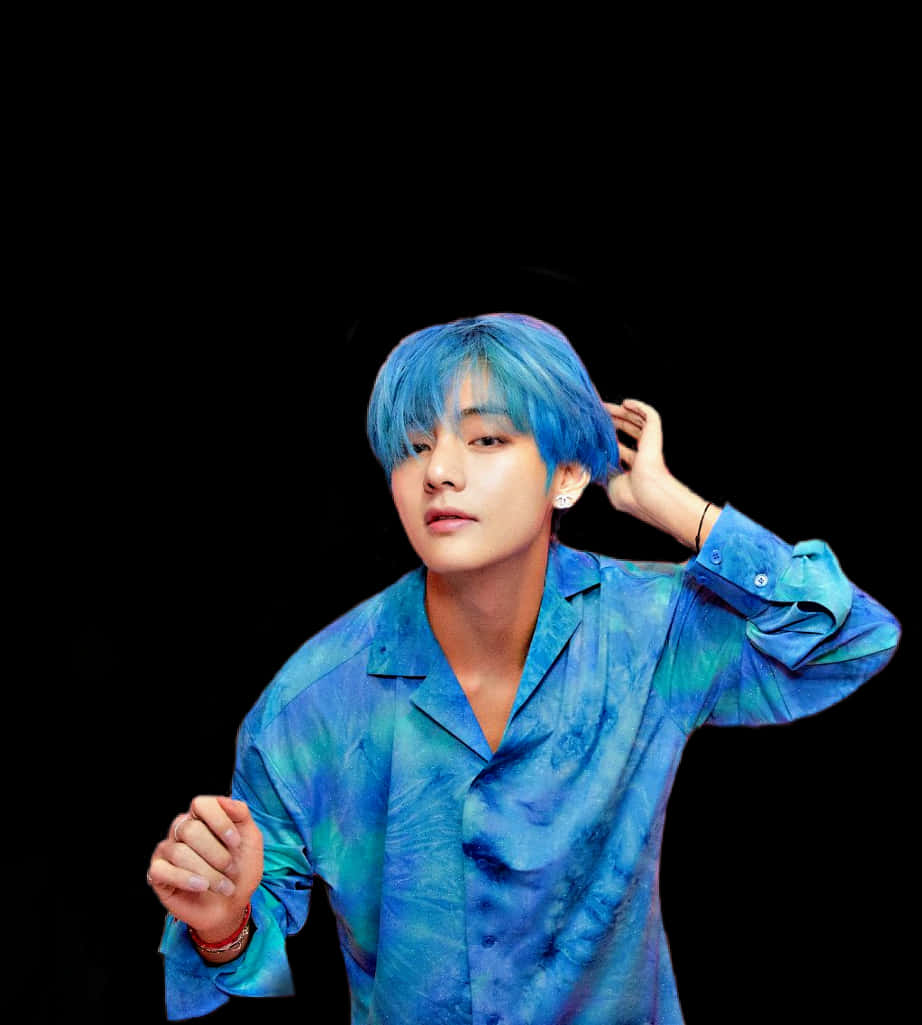 Blue Haired Manin Blue Shirt PNG image