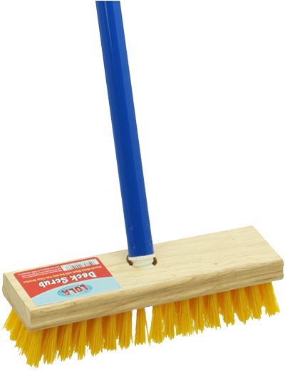 Blue Handled Wooden Deck Scrub Broom PNG image